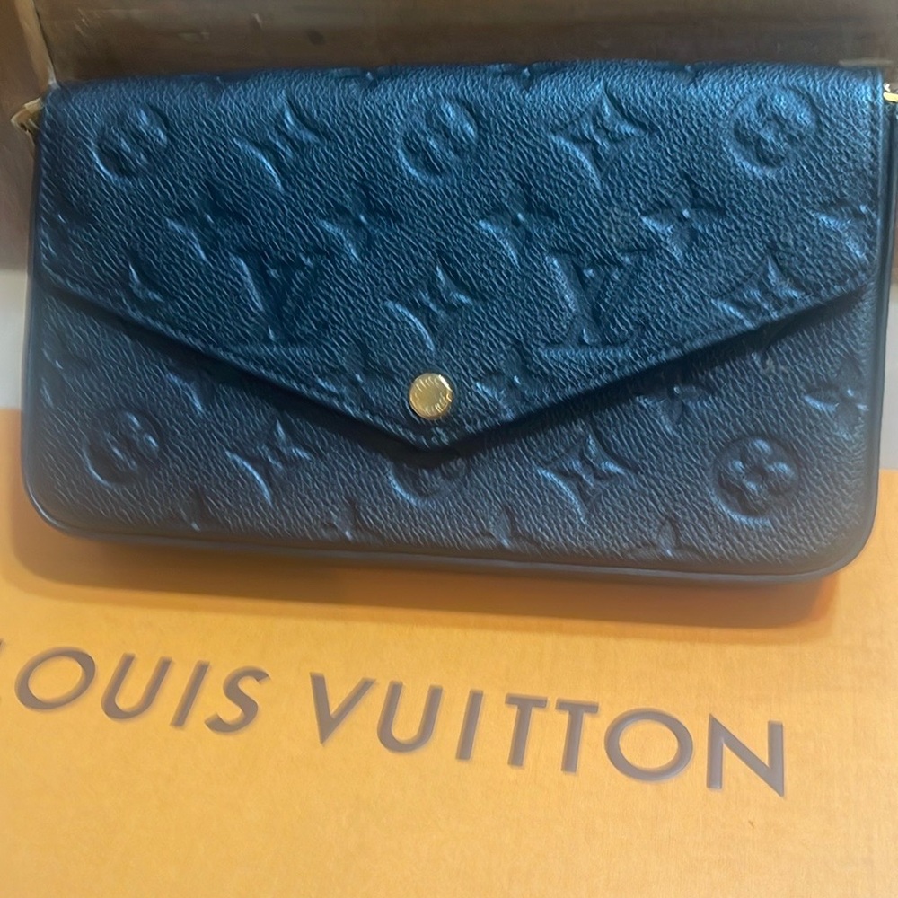 Louis Vuitton Navy Embossed Leather Clutch